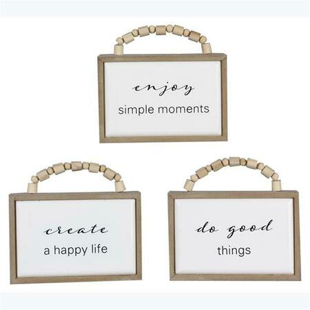 YOUNGS Wood Wall & Tabletop Sign with Blessing Bead Handle, Assorted Color - 3 Piece 11137